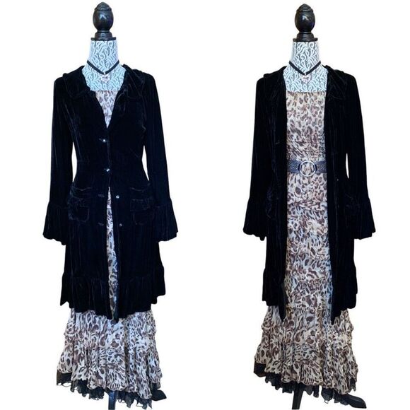 Marrika Nakk‎ Victorian Western Velvet Duster Coat in Black Size XS - Picture 1 of 12